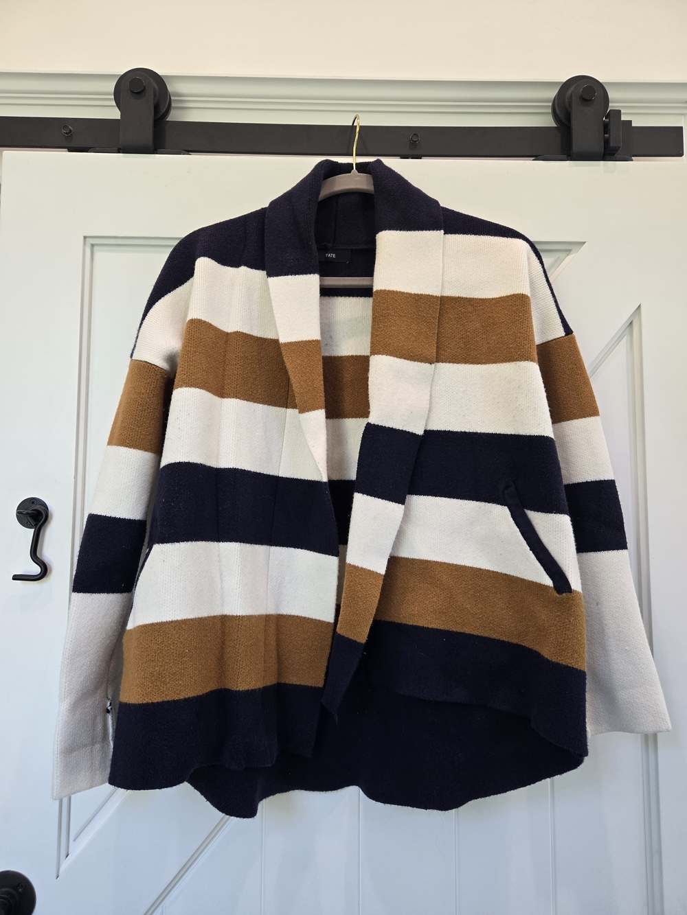 Fate Striped Shawl Collar Cardigan - Navy, White & Brown